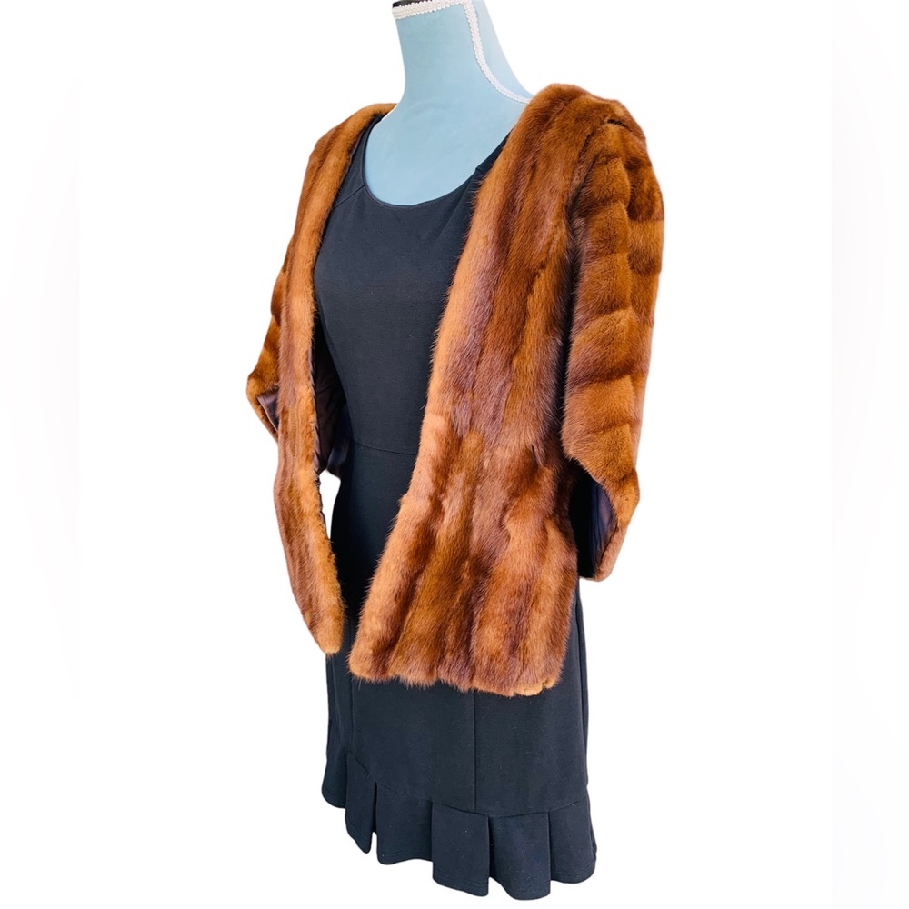 Vintage 1950s Brown Mink Fur Stole Wrap Capelet Rockabilly Fancy Dress - Picture 4 of 12